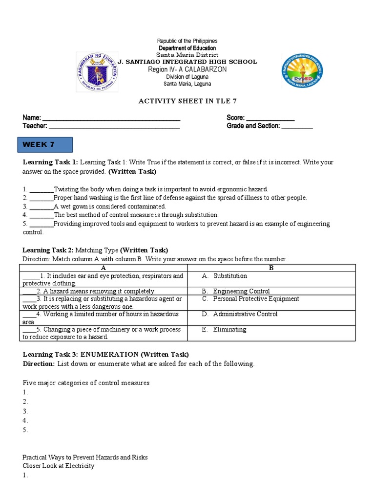 Region Iv-A Calabarzon: Activity Sheet in Tle 7 | PDF | Personal ...