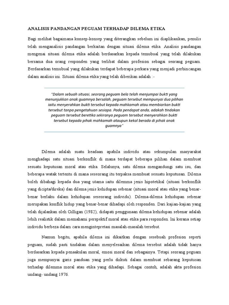 Analisis Pandangan Peguam Terhadap Dilema Etika Pdf