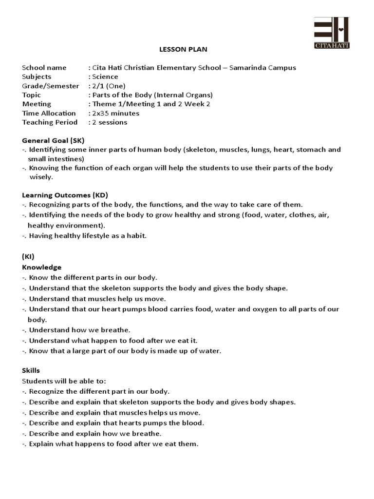 Grade 2 Lesson Plan: Internal Organs | PDF | Heart | Teachers