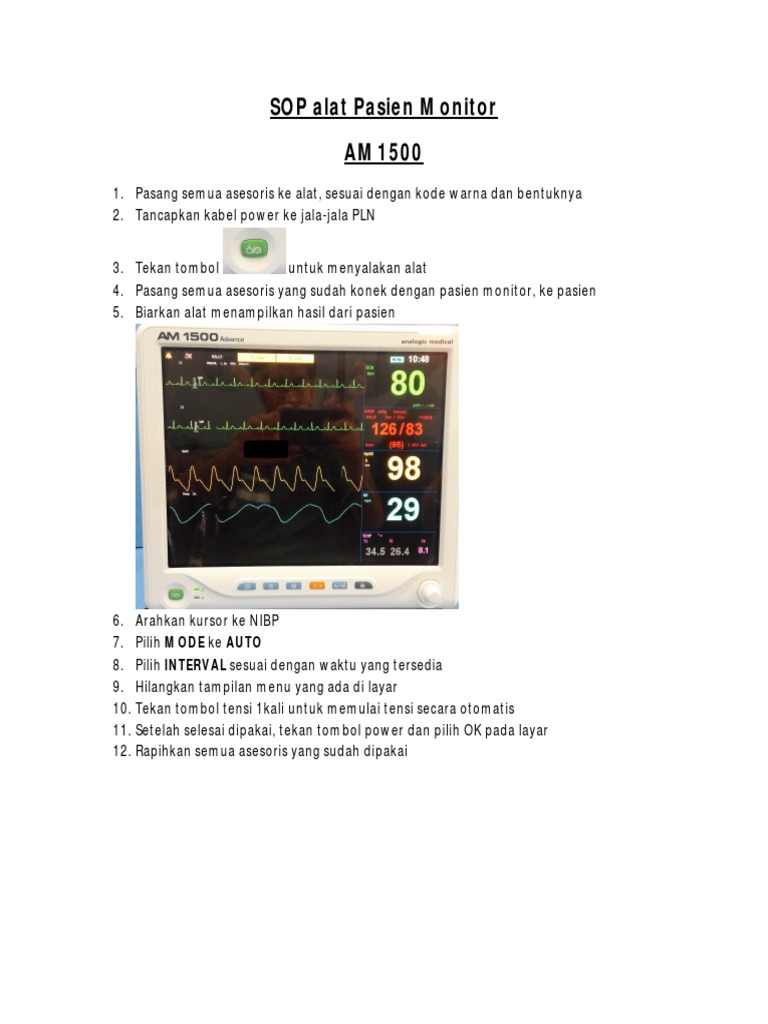 SOP Penggunaan Pasien Monitor AM1500 | PDF | Teknologi & Rekayasa