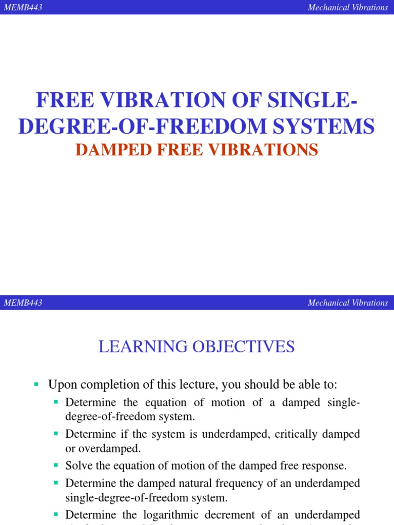 Damped Free Vibration Analysis | PDF | Friction | Viscosity