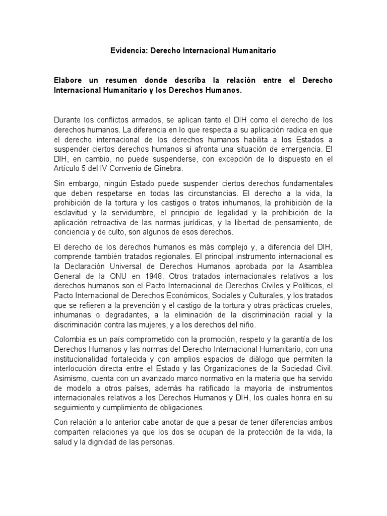 Relación entre DIH y Derechos Humanos | PDF | Ley humanitaria ...