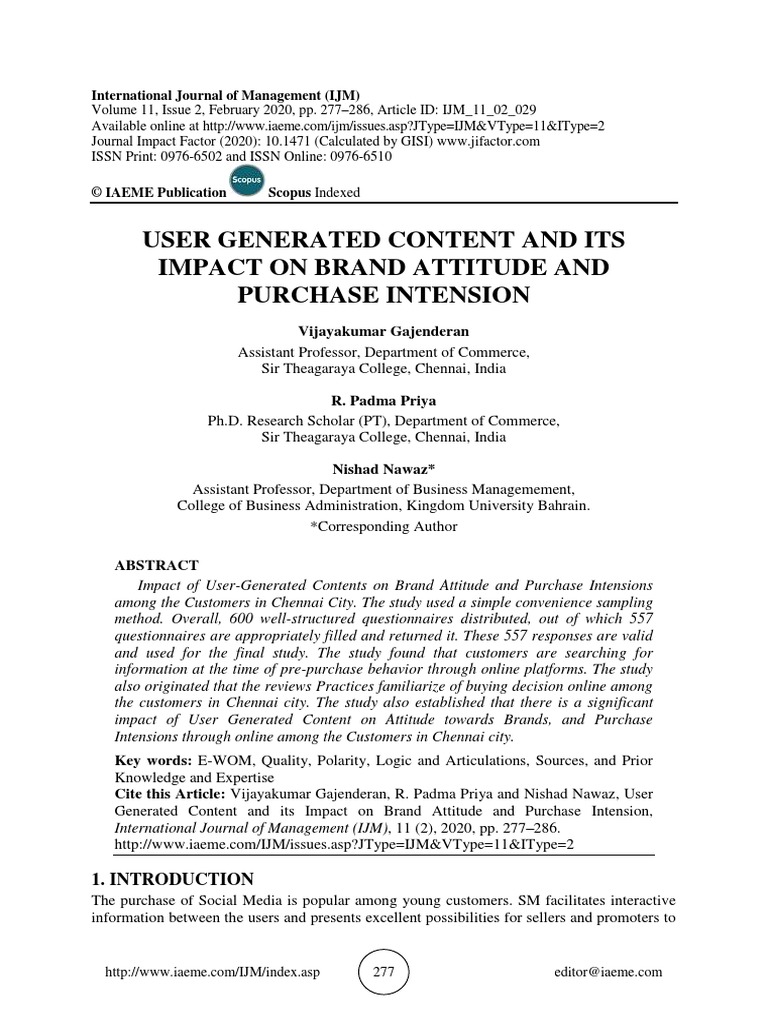 User Generated Content and Its Impact On Brand Attitude and Purchase ...