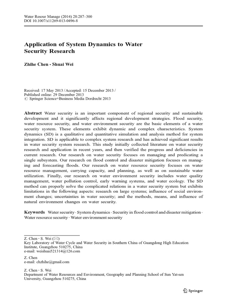 Application of System Dynamics To Water Security Research | PDF ...