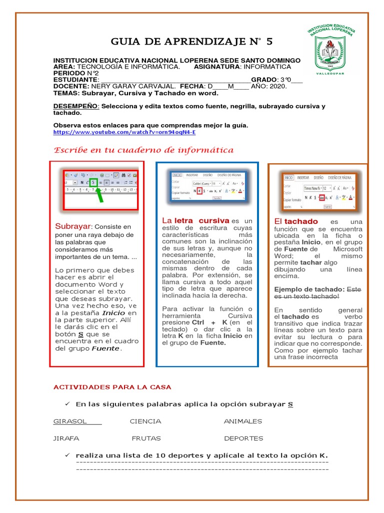 Subrayar Cursiva y Tachado en Word | PDF | Microsoft Word | Informática, image size:768x1024