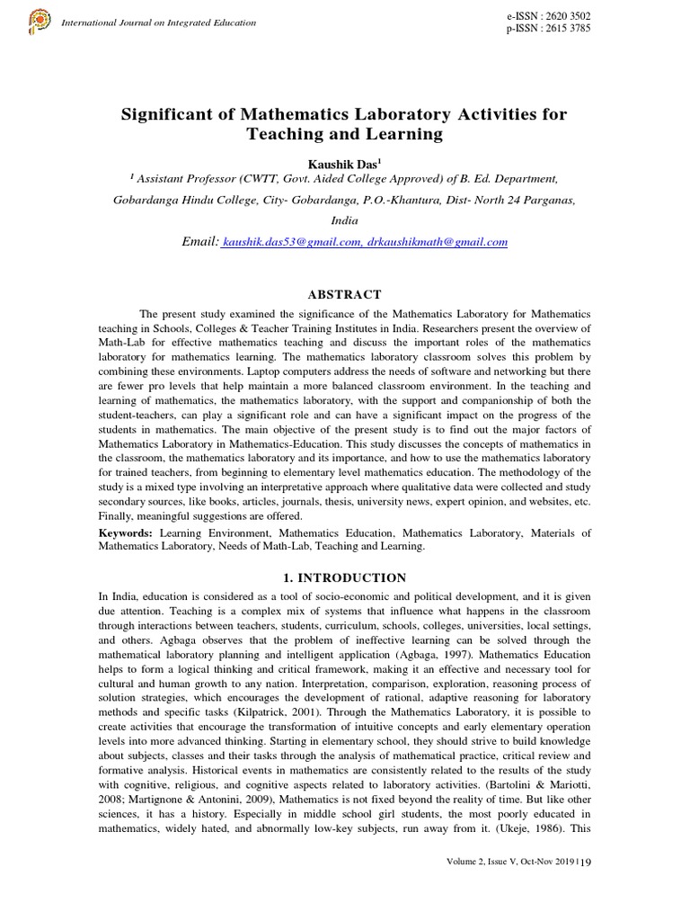 Significance of Mathematics Labs in Education | PDF | Teaching ...
