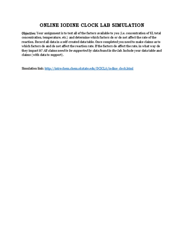 Iodine Clock Lab Simulation Guide | PDF