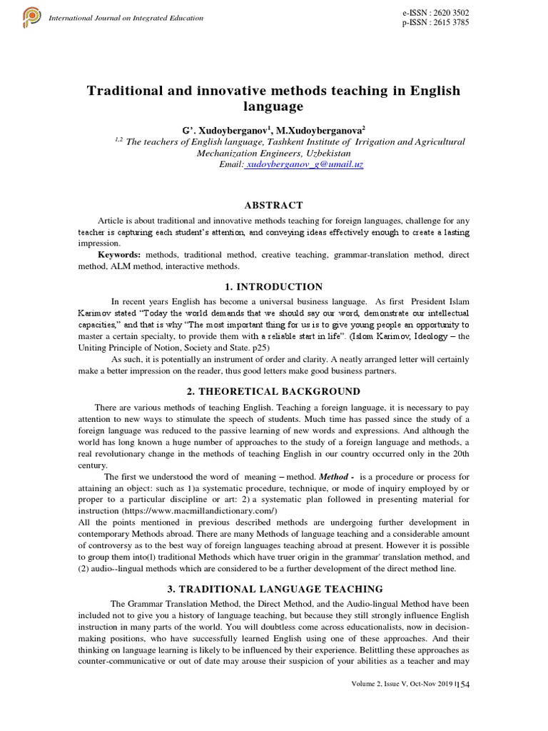 Traditional and Innovative Methods Teaching in English Language | PDF ...