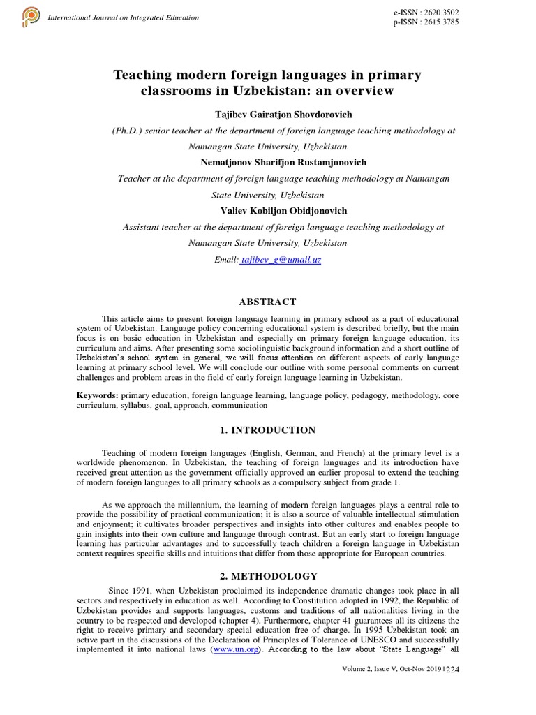 Teaching Modern Foreign Languages in Primary Classrooms in Uzbekistan ...
