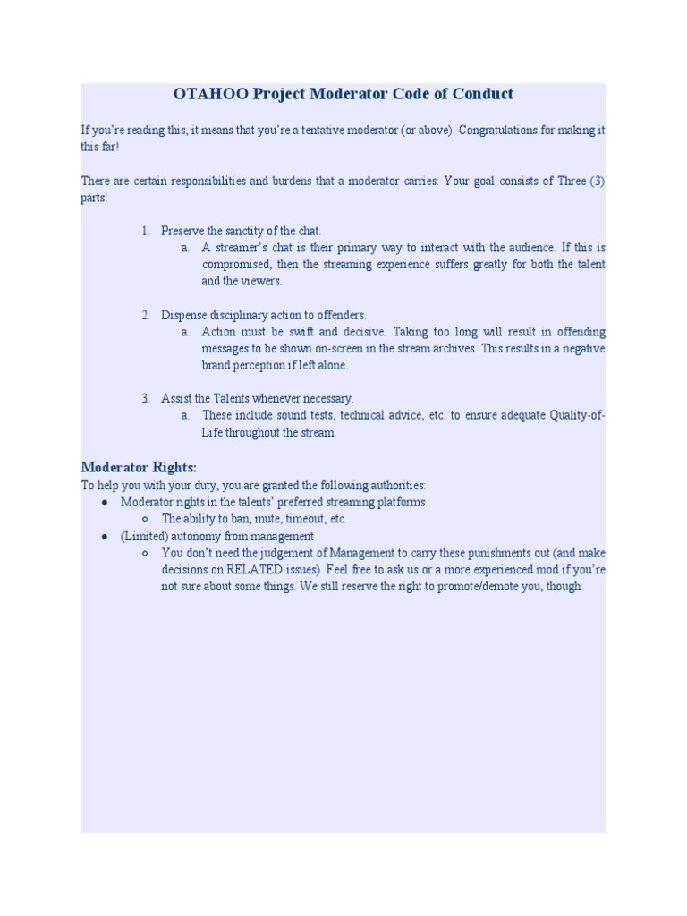 Moderator Conduct Guidelines | PDF | Justice | Crime & Violence