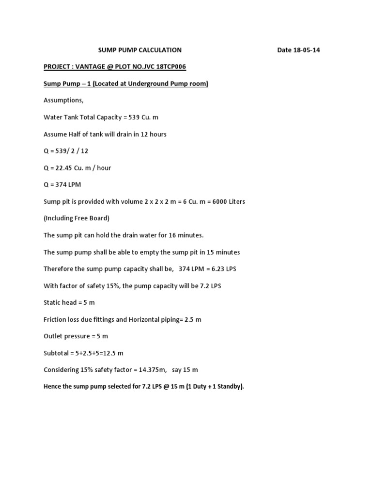 Sump Pump Capacity Calculation Guide | PDF | Technology & Engineering