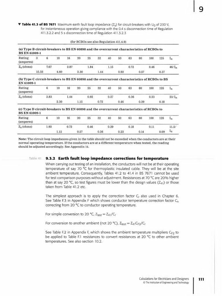 9.3.2 Earth Fault Loop Impedance Corrections For Temperature | PDF ...