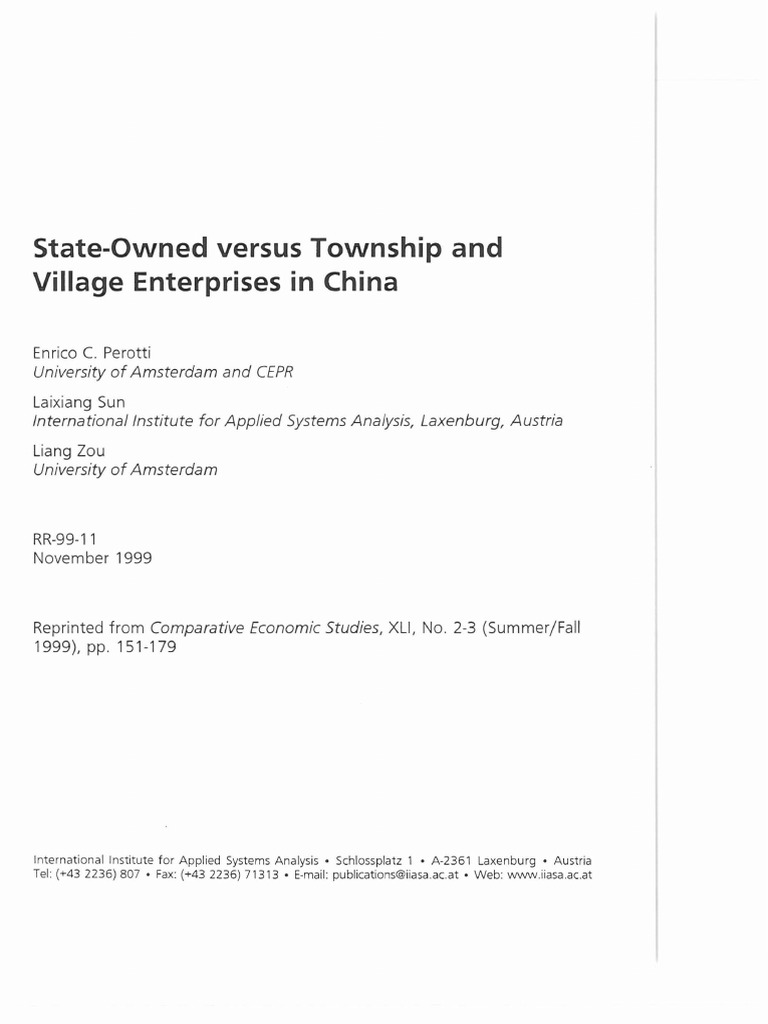 StateOwned Versus Township and Village Enterprises in China PDF