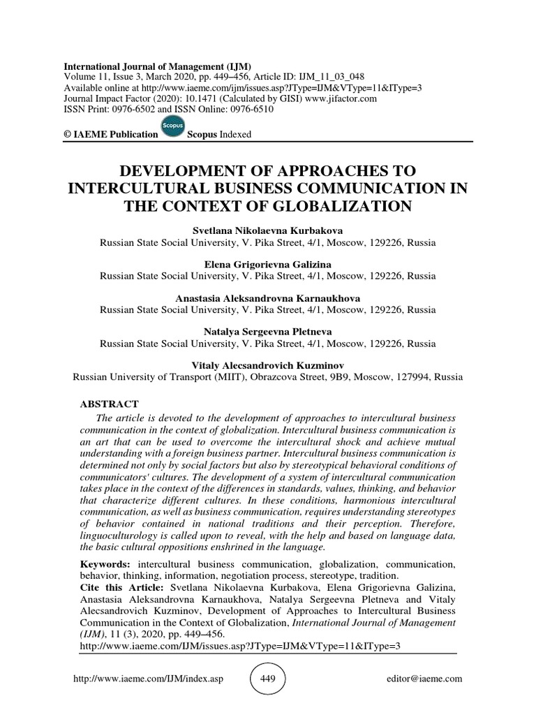 Development of Approaches To Intercultural Business Communication in ...