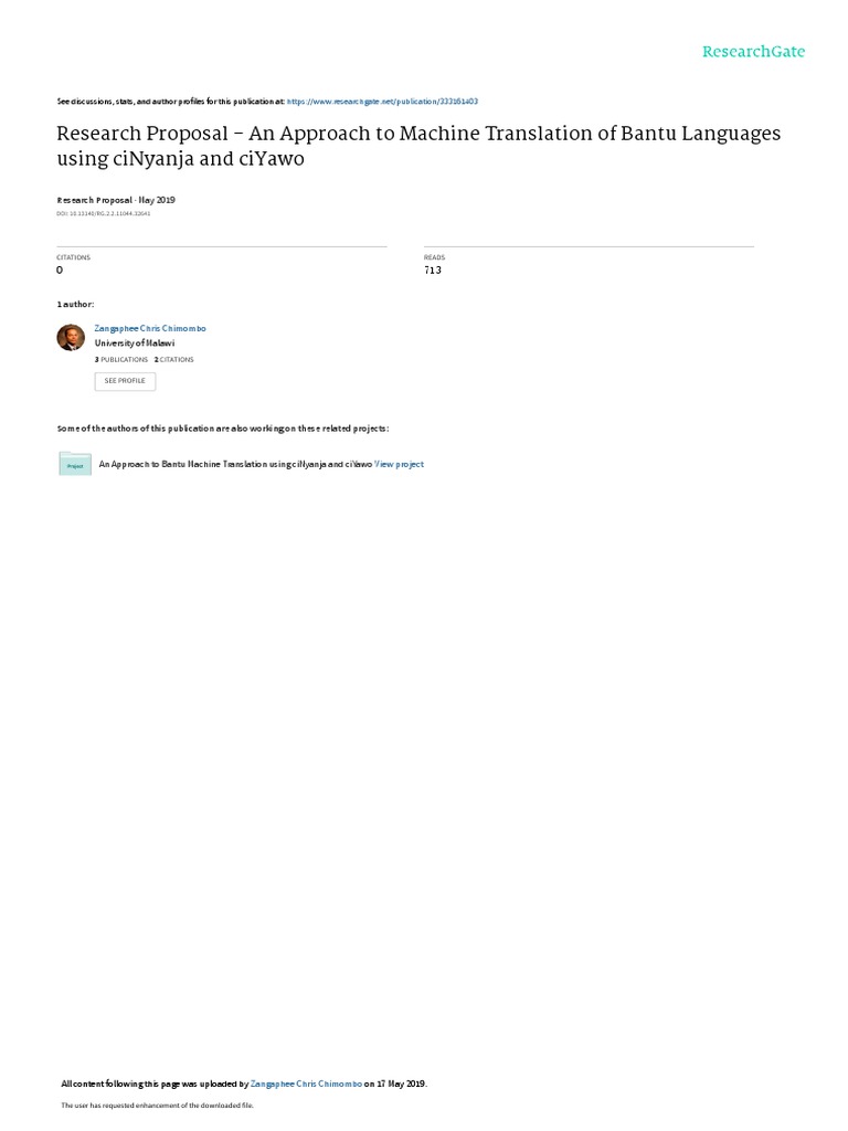 Research Proposal An Approach To Machine Translation of Bantu