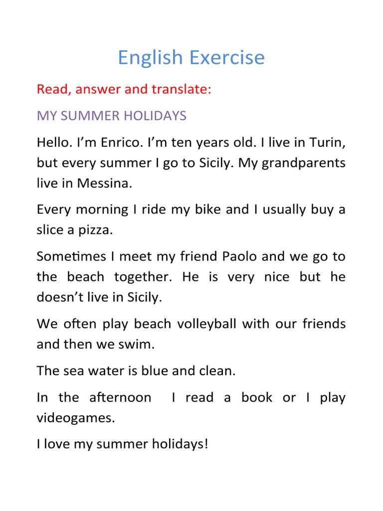 English Exercise: Read, Answer and Translate | PDF