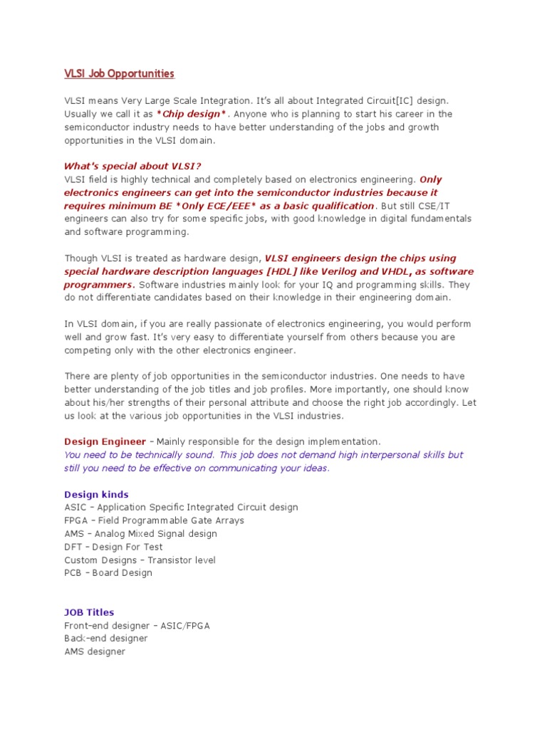 VLSI Job Opportunities | PDF | Hardware Description Language | Field ...