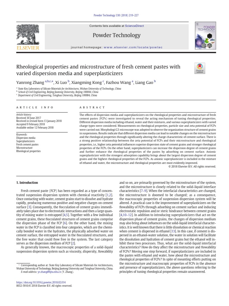 Rheological Properties and Microstructure of Fresh Cement Pastes With ...