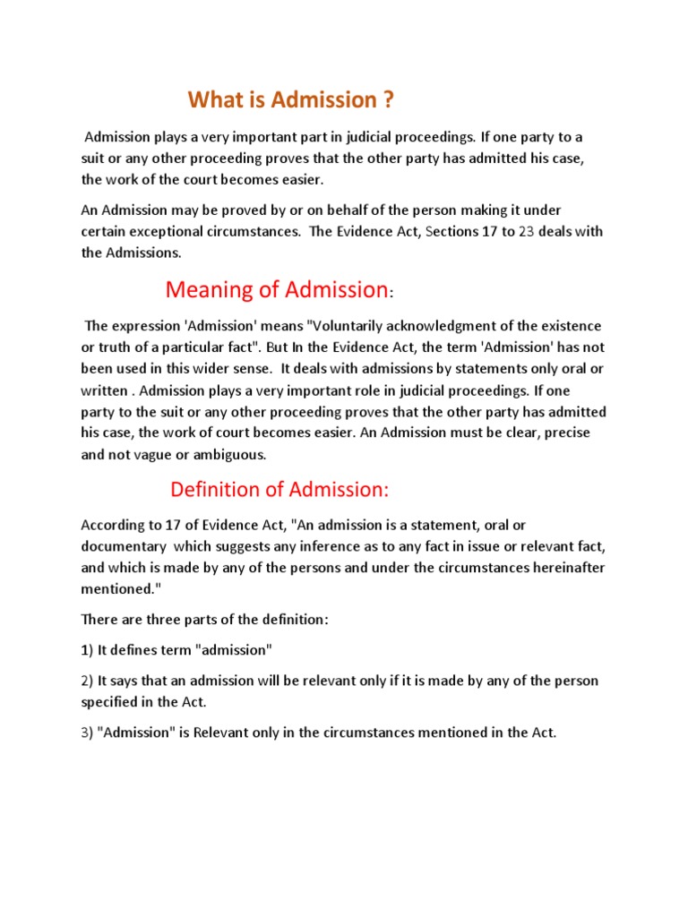 What Is Admission ? | PDF | Evidence (Law) | Evidence