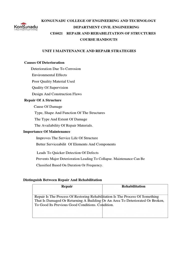Repair and Rehabilitation of Structures | PDF | Reinforced Concrete ...
