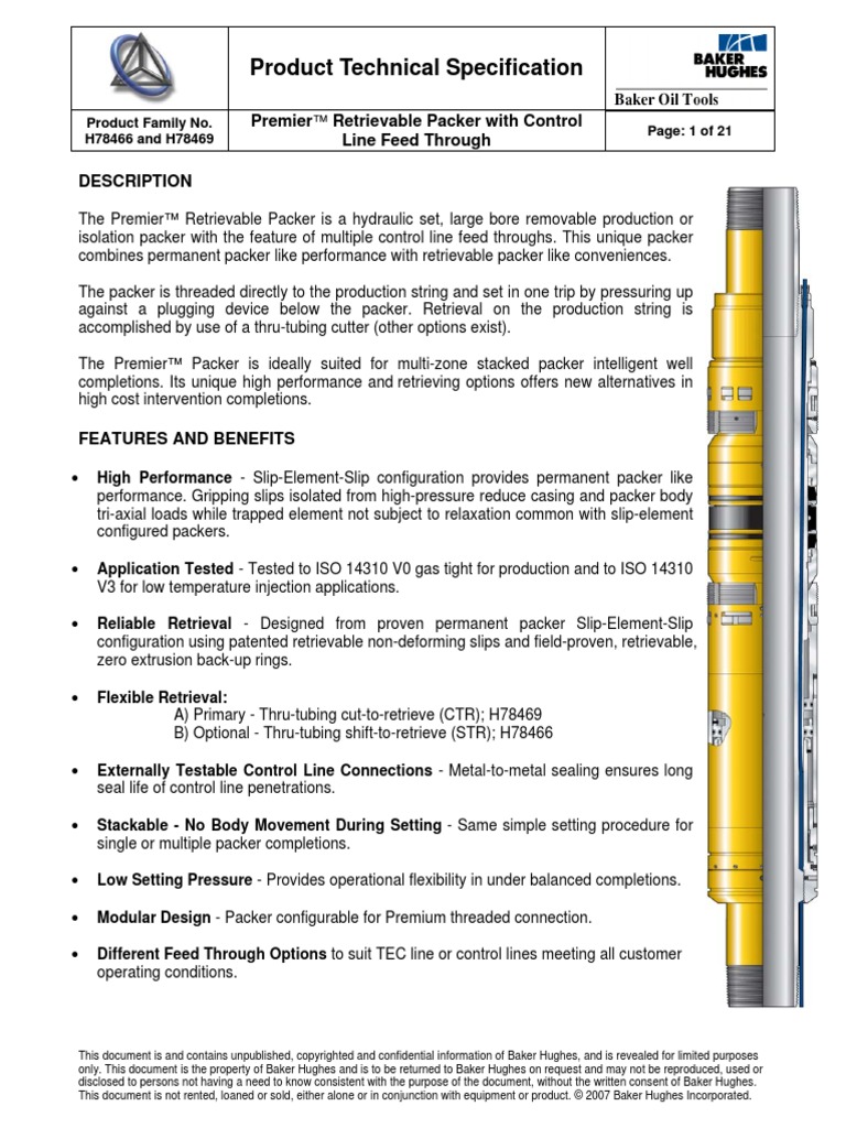 Premier™ Retrievable Packer Specs | PDF | Pipe (Fluid Conveyance) | Screw