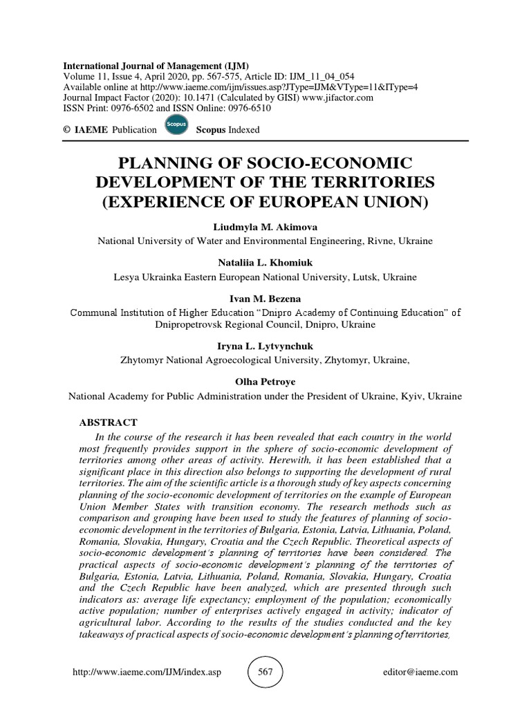 Planning of Socio-Economic Development of The Territories (Experience ...