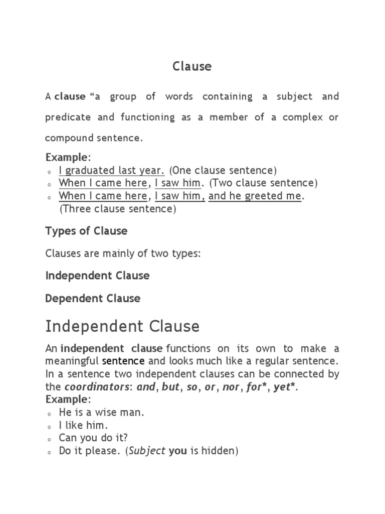 Clause PDF Sentence (Linguistics) Clause