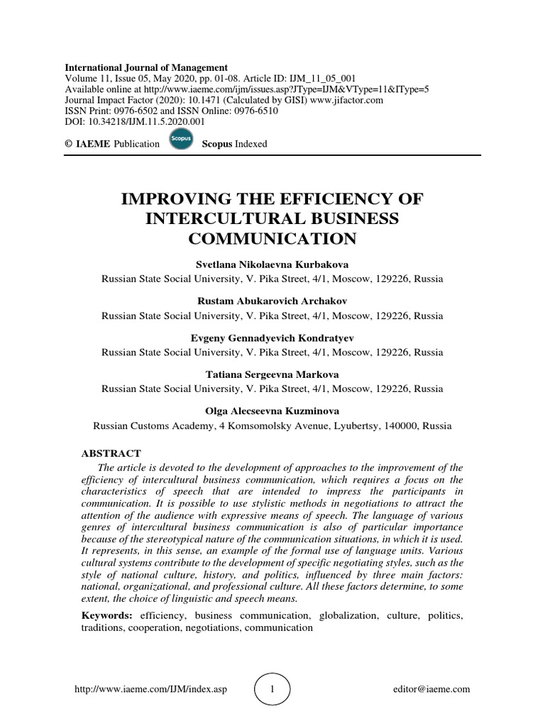 Improving The Efficiency of Intercultural Business Communication | PDF ...