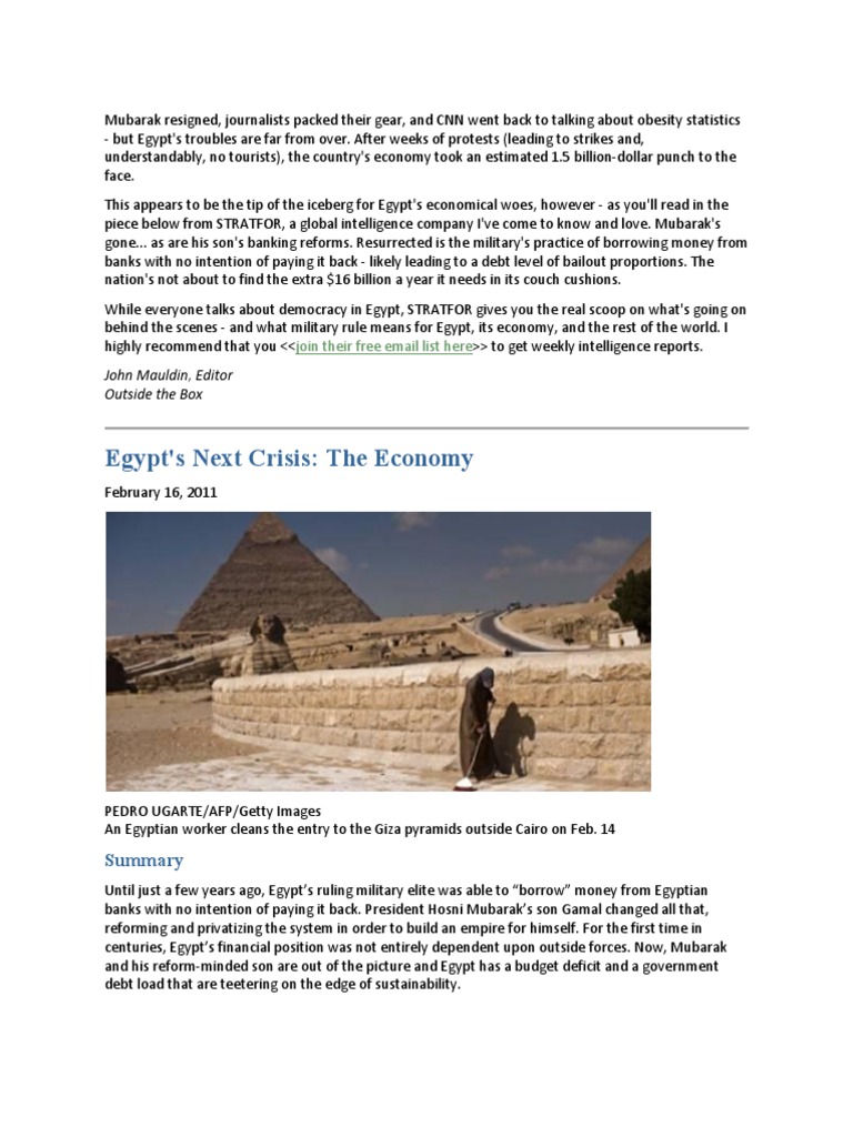 Egypt's Next Crisis The Economy | PDF | Egypt | Debt