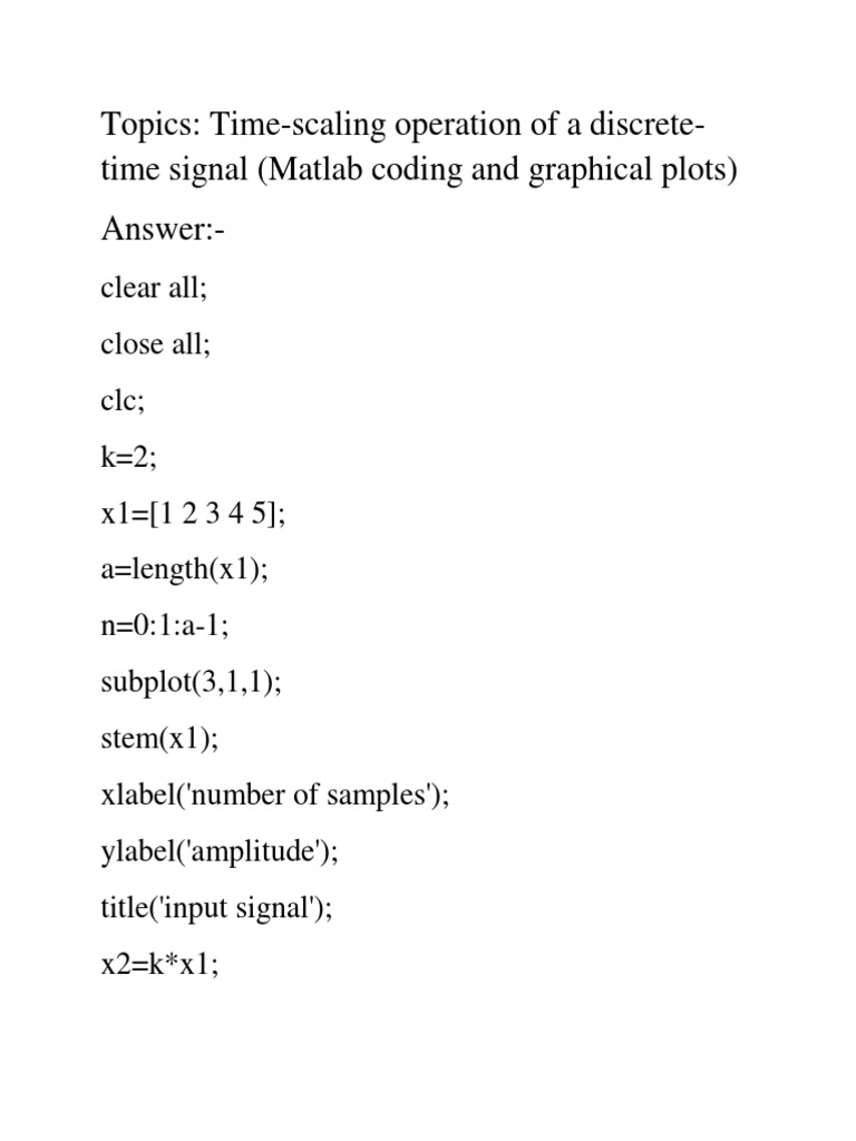Topics: Time-Scaling Operation of A Discrete-Time Signal (Matlab Coding ...