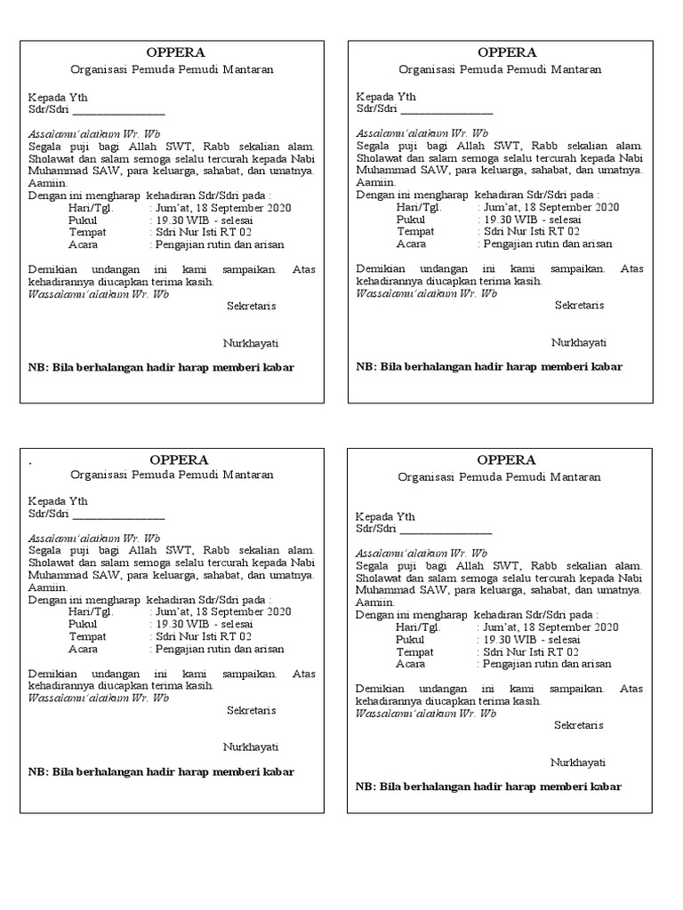 TEMPLATE UNDANGAN (Pengajian + Arisan) | PDF