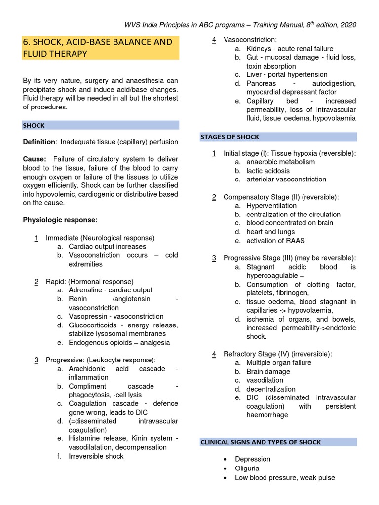 Shock, AcidBase Balance and Fluid Therapy Shock Stages of Shock PDF