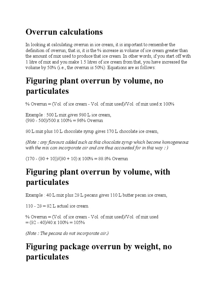 Overrun Calculations PDF Density Weight