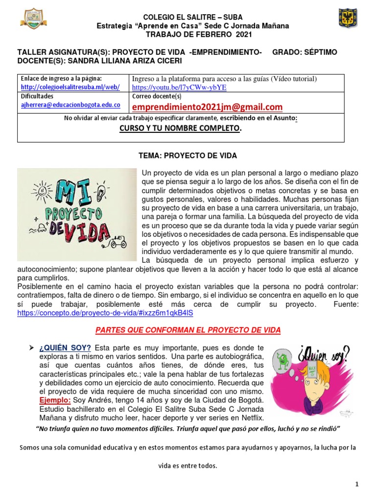 Proyecto de Vida para Séptimo Grado | PDF