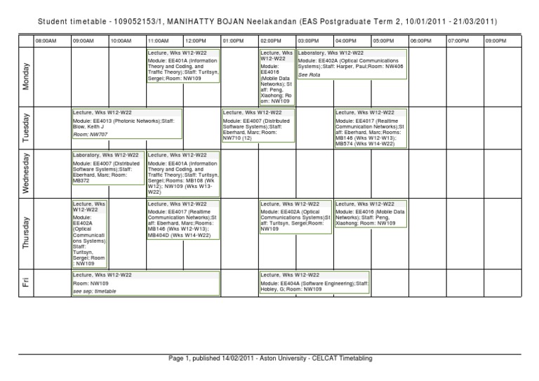 Aston University Timetable Overview | PDF | Digital Technology ...