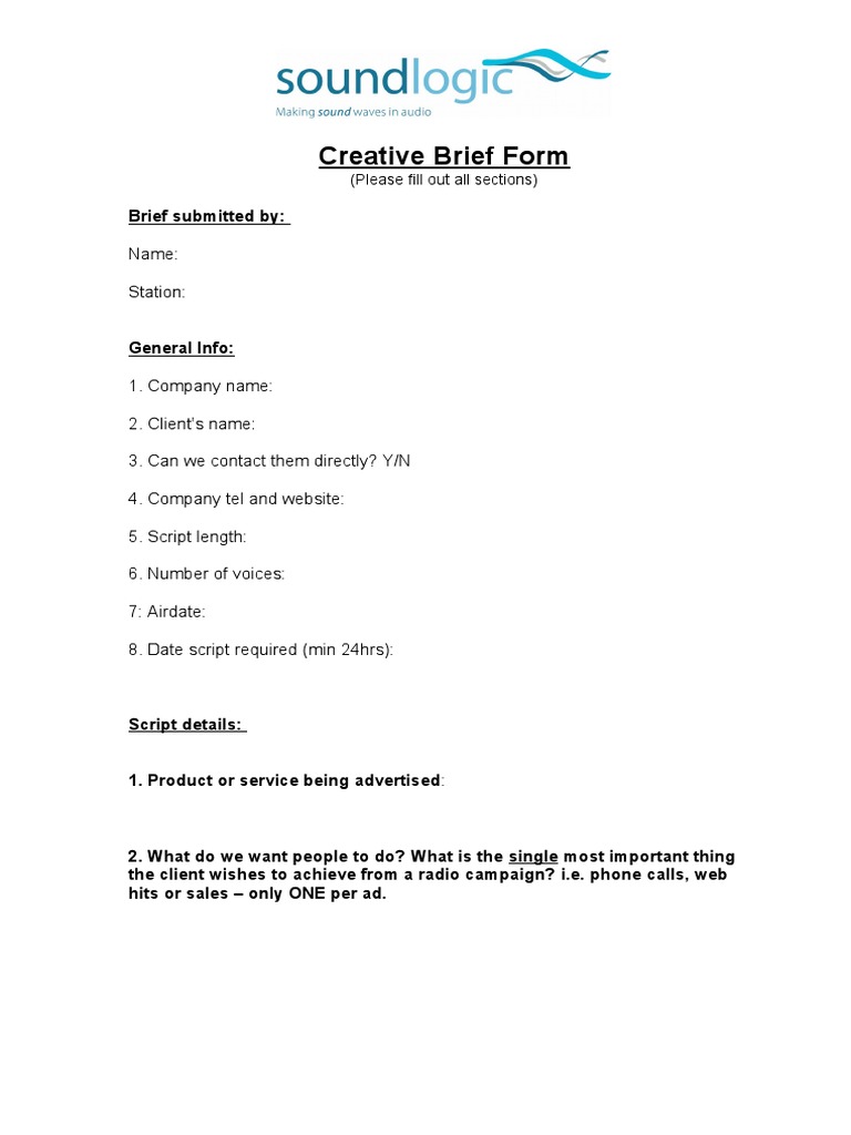 Creative Brief Form: Name: Station | PDF | Career & Growth | Computers