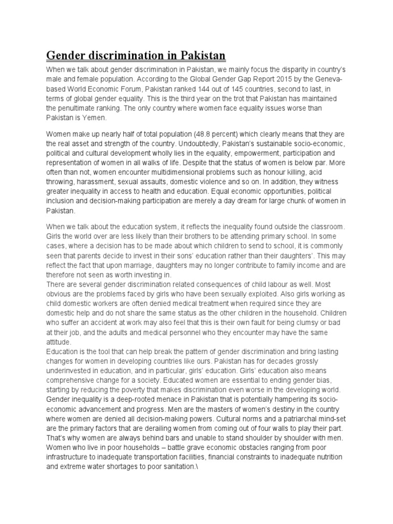 Gender Discrimination in Pakistan | PDF | Gender Inequality | Gender ...