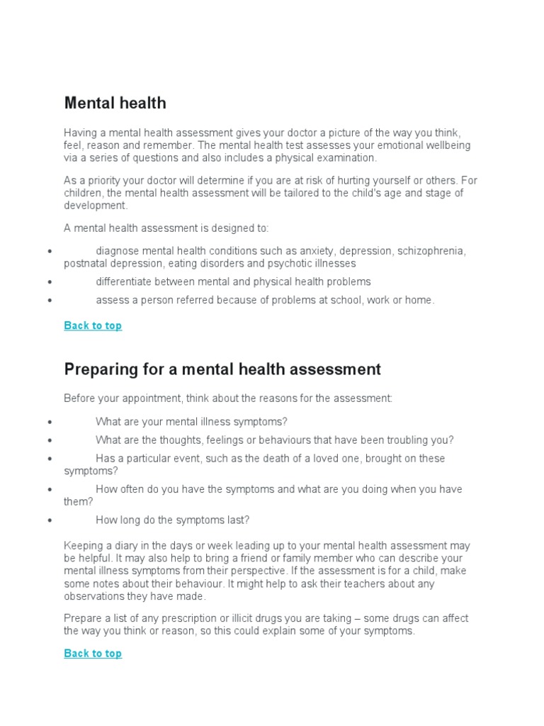 Mental health assessment guide | PDF | Mental Disorder | Major ...