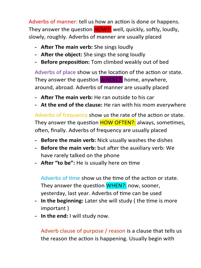 Understanding Adverbs: Types and Usage | PDF | Language Arts & Discipline