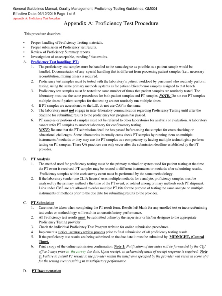 Pro22-04 App A Proficiency Test Procedure | PDF | Laboratories | Evaluation