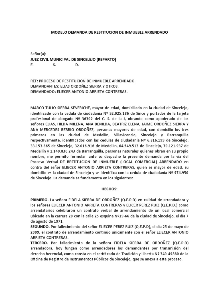 Restitución de Inmueble Arrendado | PDF | Alquiler | Urbano