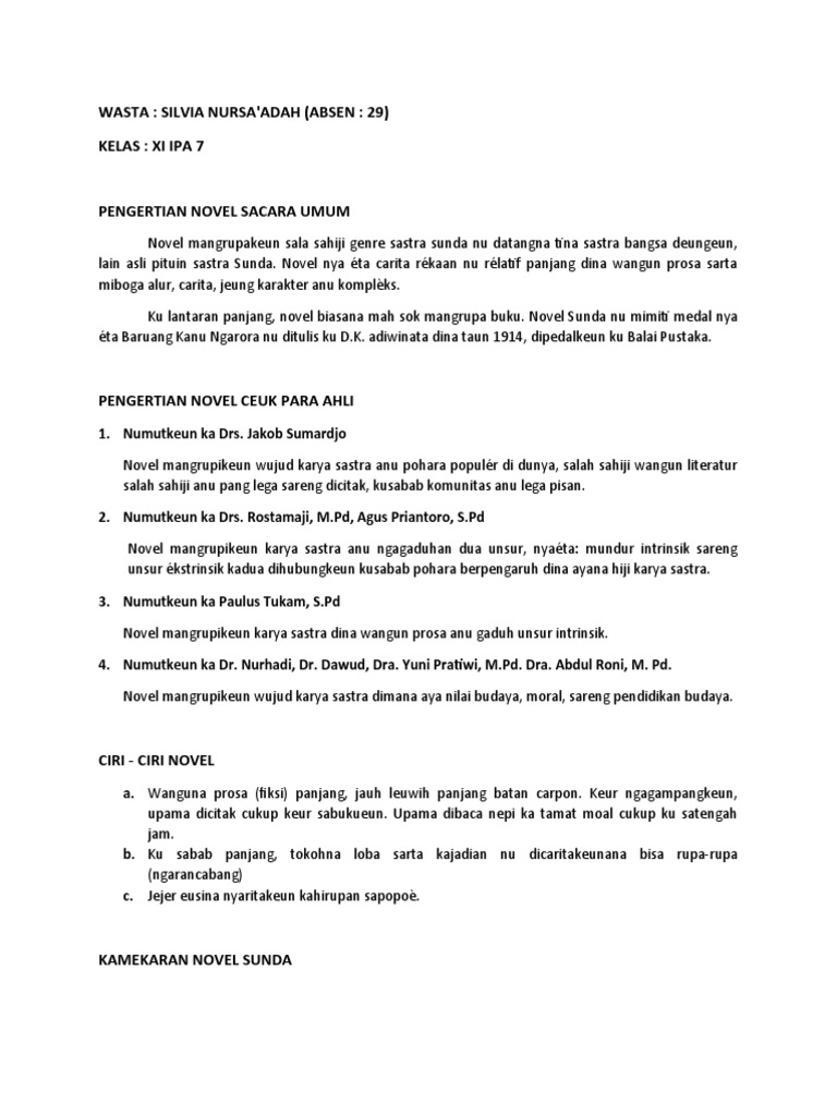 Materi Novel Sunda Silvia Xi Ipa 7