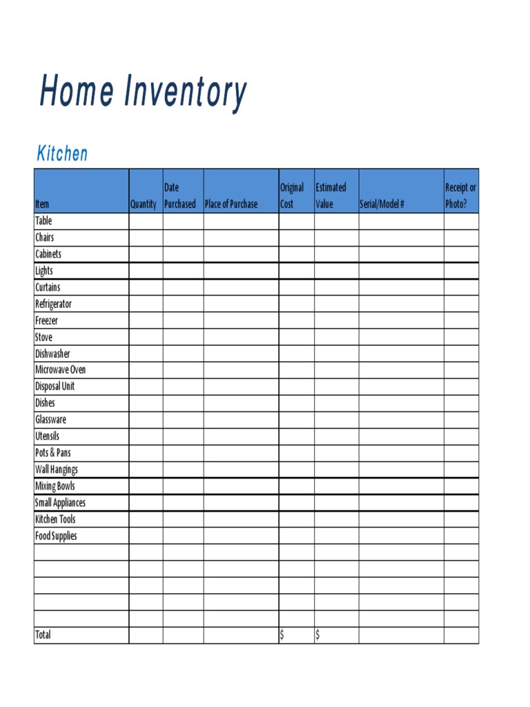 Comprehensive Home Inventory Template | PDF | Kitchen | Domestic Life