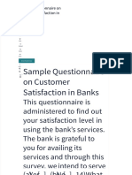 Sample Questionnaire On Customer Satisfaction in Banks
