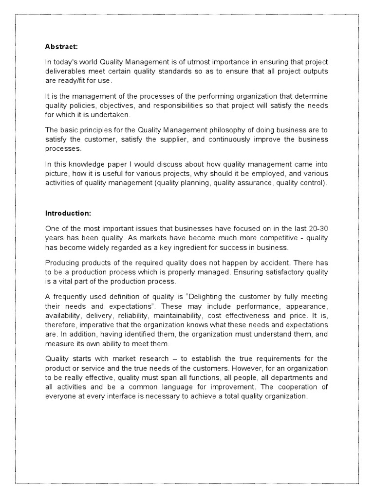 Quality Management | PDF | Business Process | Quality (Business)