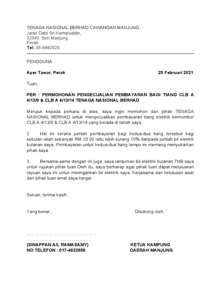 Contoh Surat Rayuan Tnb Contoh Surat