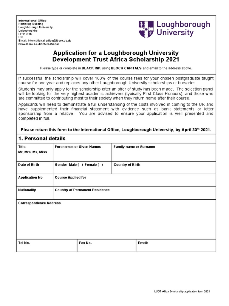Africa Scholarship Application Form 2021 | PDF | University