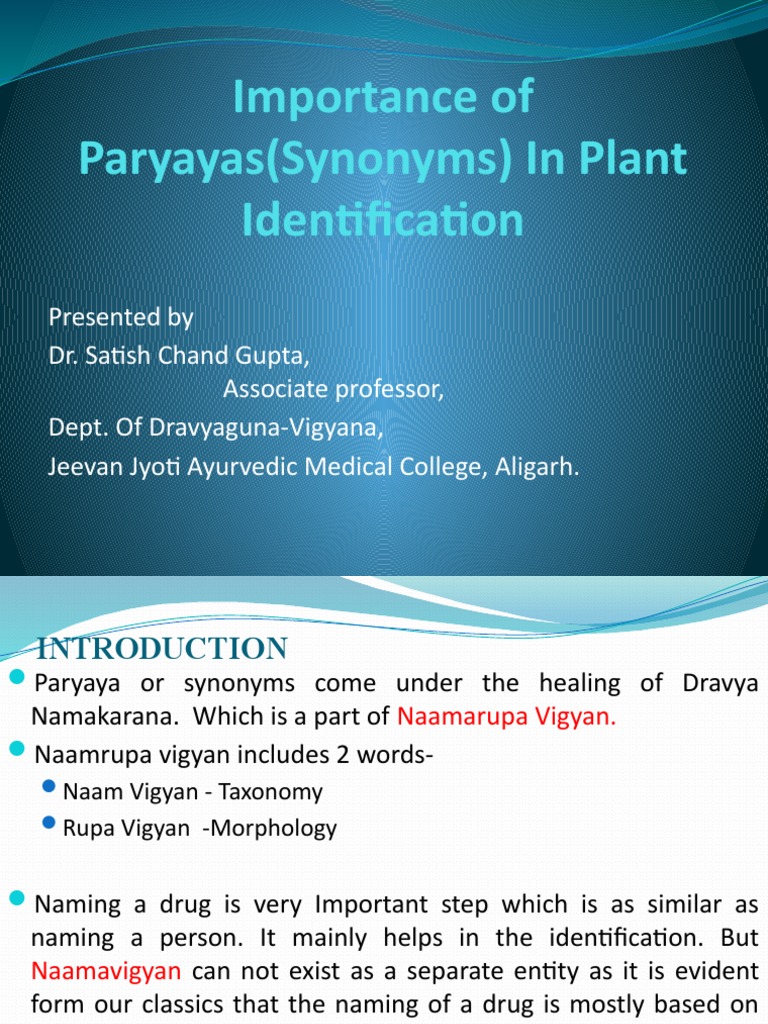 Importance of Paryayas in Plant Identification | PDF