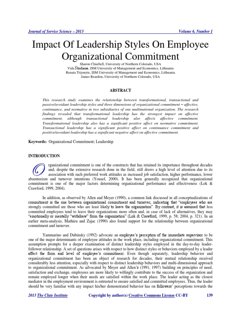 Impact of Leadership Styles On Employee Organizational Commitment | PDF ...