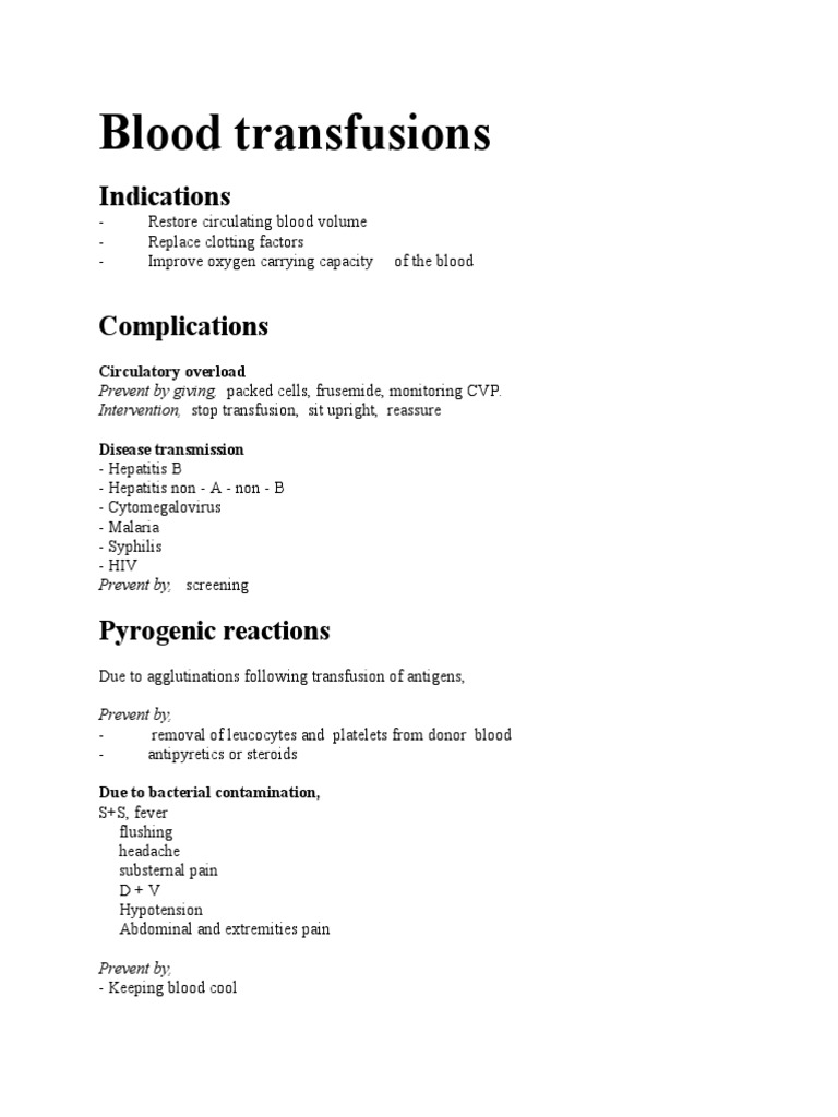 Circulatory Overload in Blood Transfusions | PDF | Science & Mathematics